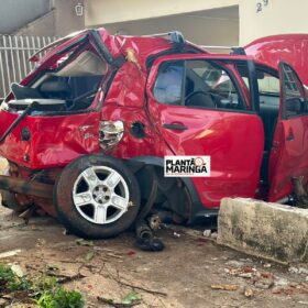 Fotos de Câmera registra motorista embriagado batendo em árvore em Maringá