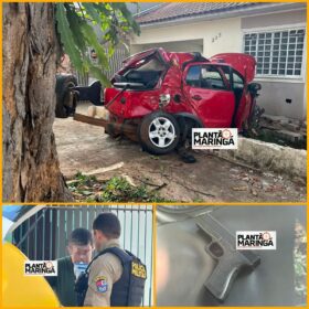 Fotos de Motorista embriagado bate em árvore e invade residência em Maringá; duas pessoas ficaram feridas