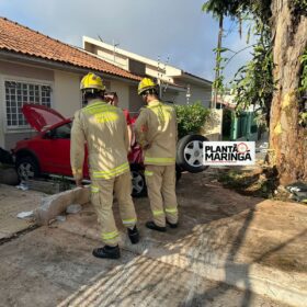 Fotos de Câmera registra motorista embriagado batendo em árvore em Maringá