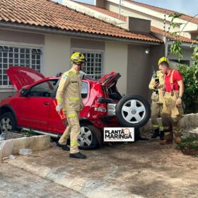 Fotos de Câmera registra motorista embriagado batendo em árvore em Maringá