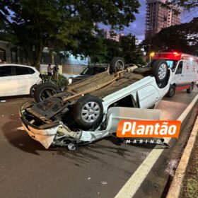 Fotos de Câmera de segurança registra capotamento após colisão em Maringá