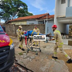 Fotos de Pedreiro cai de telhado de sobrado e sofre ferimentos graves em Maringá