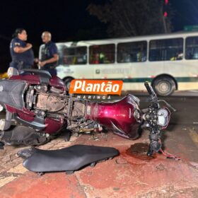 Fotos de Acidente entre ônibus e motocicleta deixa jovem gravemente ferido em Maringá