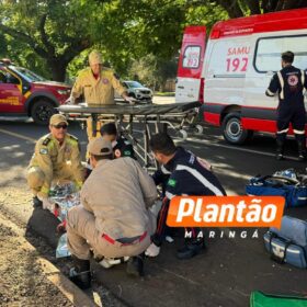 Fotos de Jovem a caminho do trabalho sofre acidente grave após colisão com lixeira e árvore em Maringá