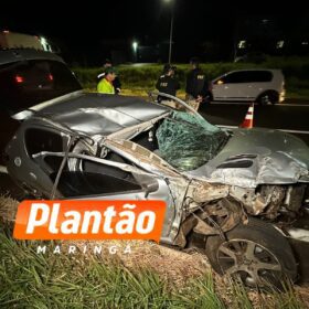 Fotos de Carro fica destruído após acidente no Contorno Norte de Marialva mobiliza socorristas