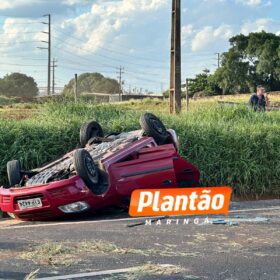 Fotos de Motorista fica gravemente ferido após capotar e bater de frente com caminhão em Maringá