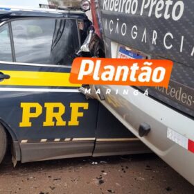 Fotos de Colisão entre viatura da PRF e ônibus deixa dois policiais feridos na BR-376, em Mandaguaçu