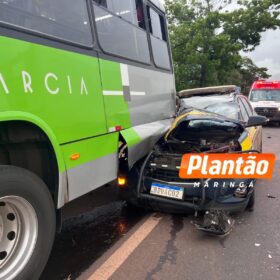 Fotos de Colisão entre viatura da PRF e ônibus deixa dois policiais feridos na BR-376, em Mandaguaçu