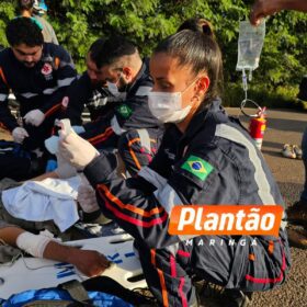 Fotos de Motociclista fica em estado grave após colisão traseira com caminhão no Contorno Sul em Maringá