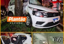 Fotos de Motorista perde o controle e bate na árvore durante forte chuva em Maringá