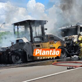 Fotos de Vídeo mostra carreta explodindo após colisão com dois caminhões em Maringá, duas pessoas morreram